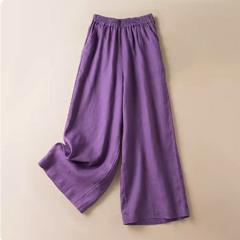 Pantalones anchos de mujer con bolsillos, de color liso y estampado de Buddha Stones. - Púrpura - US12, UK/AU16, EU44 (3XL) - image 8