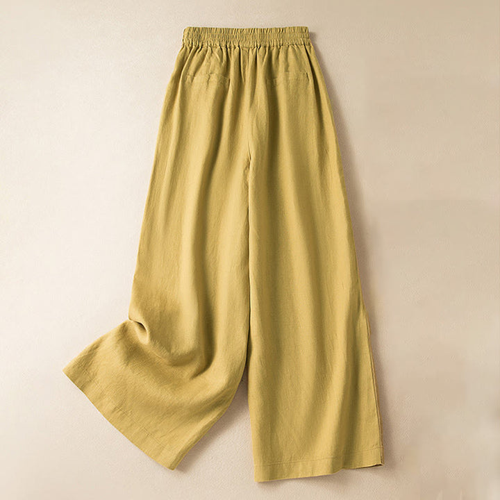 Pantalones anchos de mujer con bolsillos, de color liso y estampado de Buddha Stones. - Amarillo - US12, UK/AU16, EU44 (3XL) - image 26