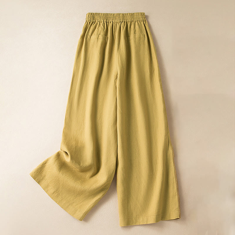 Pantalones anchos de mujer con bolsillos, de color liso y estampado de Buddha Stones. - Amarillo - US12, UK/AU16, EU44 (3XL) - image 27