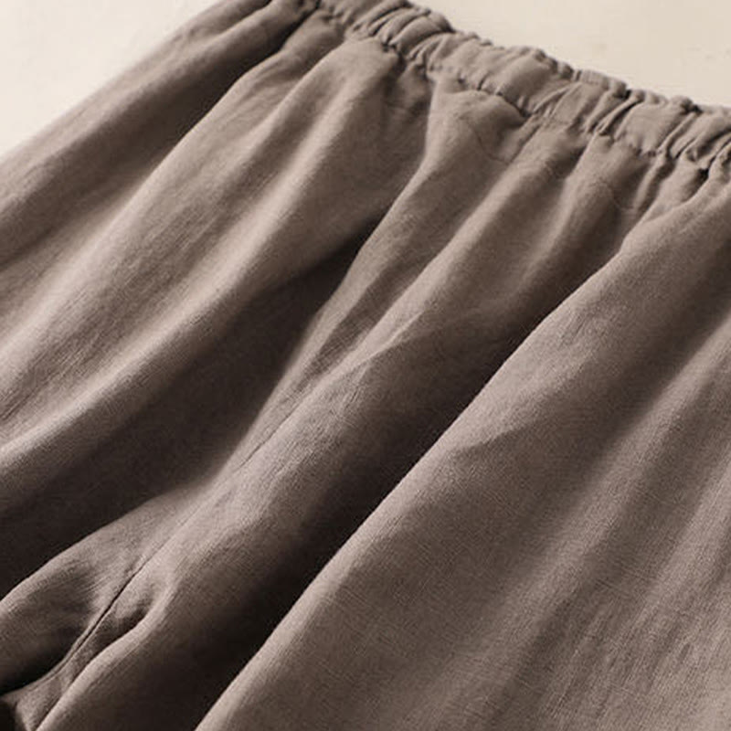 Pantalones anchos de lino y algodón con cordones de color liso para mujer con Buddha Stones - image 1