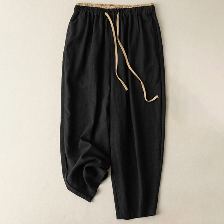 Pantalones casuales de lino y algodón de color liso con cordón para mujer con bolsillos y Buddha Stones - Negro - US16，UK/AU20，EU48 (3XL) - image 4
