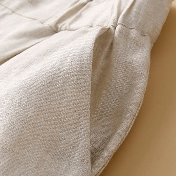 Pantalones cortos de lino y algodón con botones y cremallera plisados ​​de color liso con Buddha Stones para mujer con bolsillos - image 11