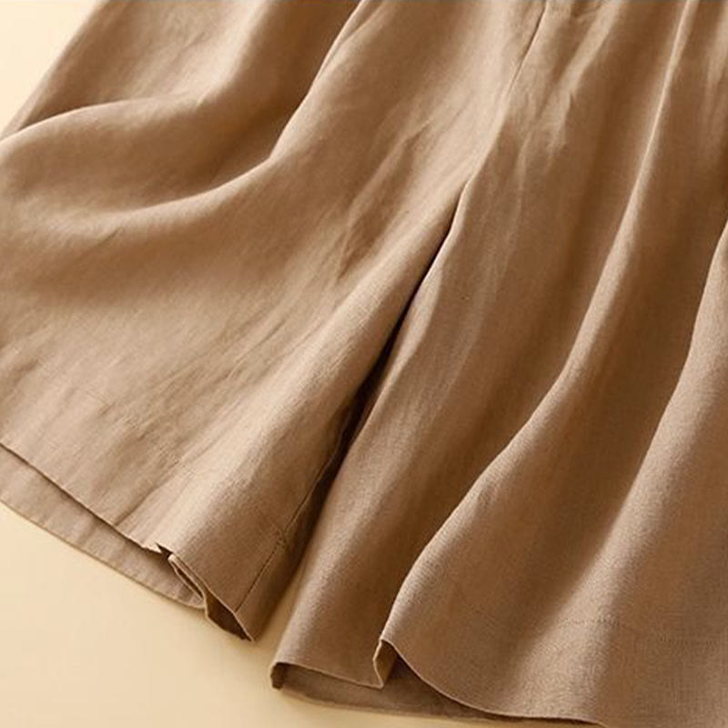 Pantalones cortos de lino y algodón con botones y cremallera plisados ​​de color liso con Buddha Stones para mujer con bolsillos - image 8