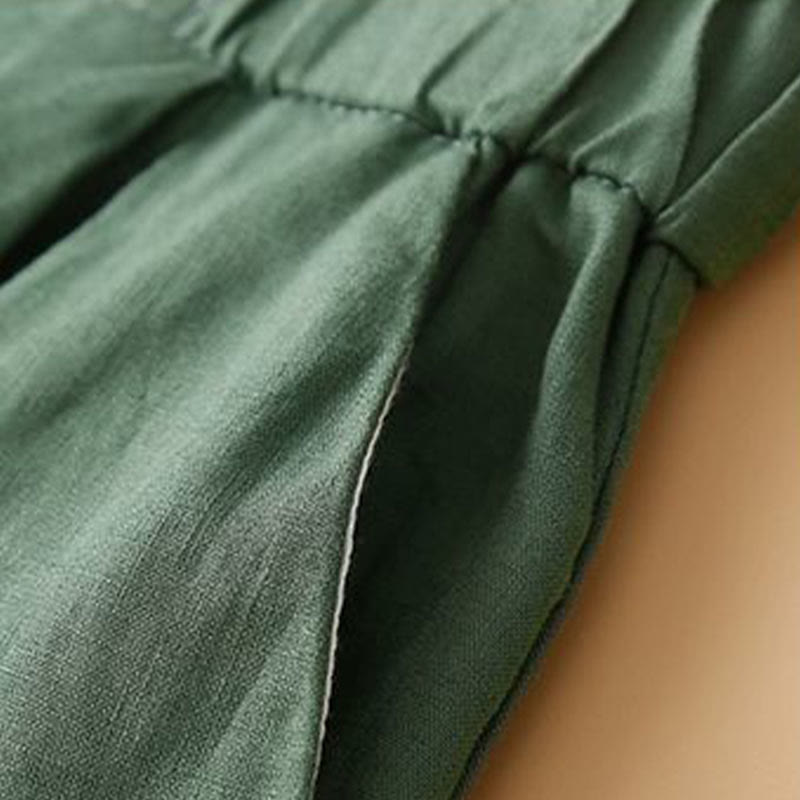 Pantalones cortos de lino y algodón con botones y cremallera plisados ​​de color liso con Buddha Stones para mujer con bolsillos - image 16