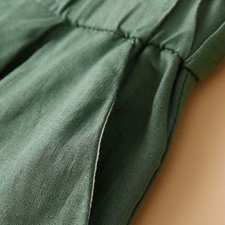 Pantalones cortos de lino y algodón con botones y cremallera plisados ​​de color liso con Buddha Stones para mujer con bolsillos - image 16