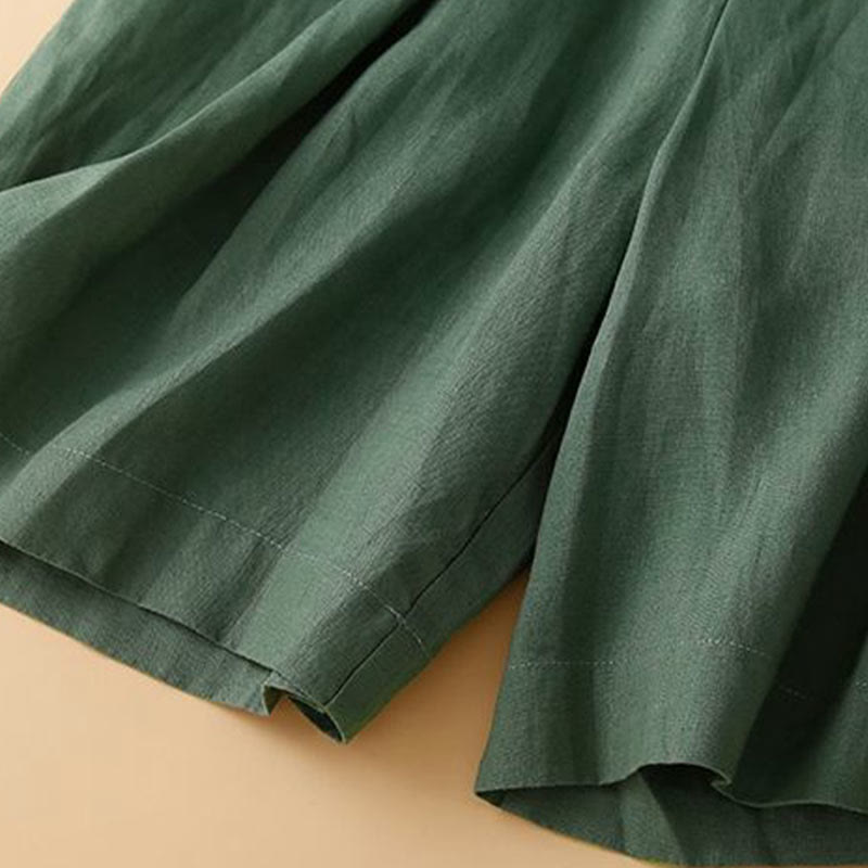 Pantalones cortos de lino y algodón con botones y cremallera plisados ​​de color liso con Buddha Stones para mujer con bolsillos - image 20