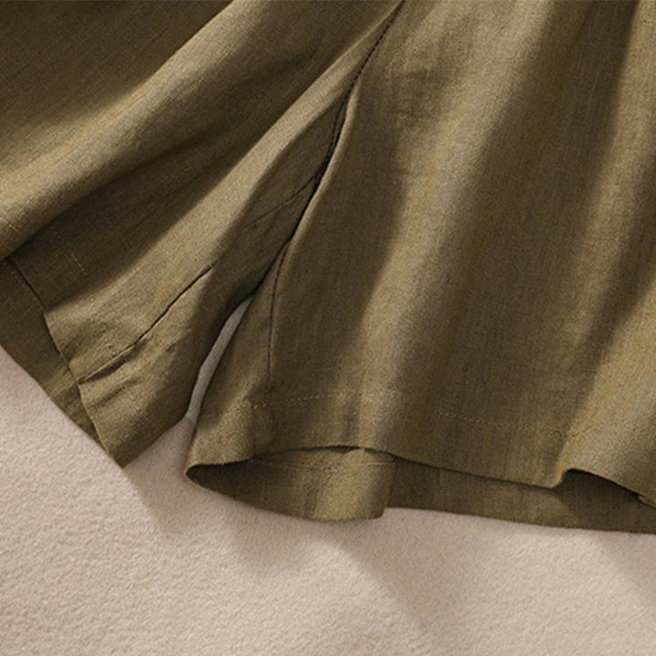 Pantalones cortos de lino y algodón con cintura con contraste de color liso y bolsillos para mujer con Buddha Stones - image 16