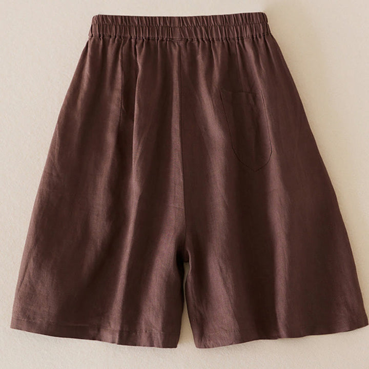 Pantalones cortos de lino y algodón de color liso y casual con Buddha Stones para mujer con bolsillos