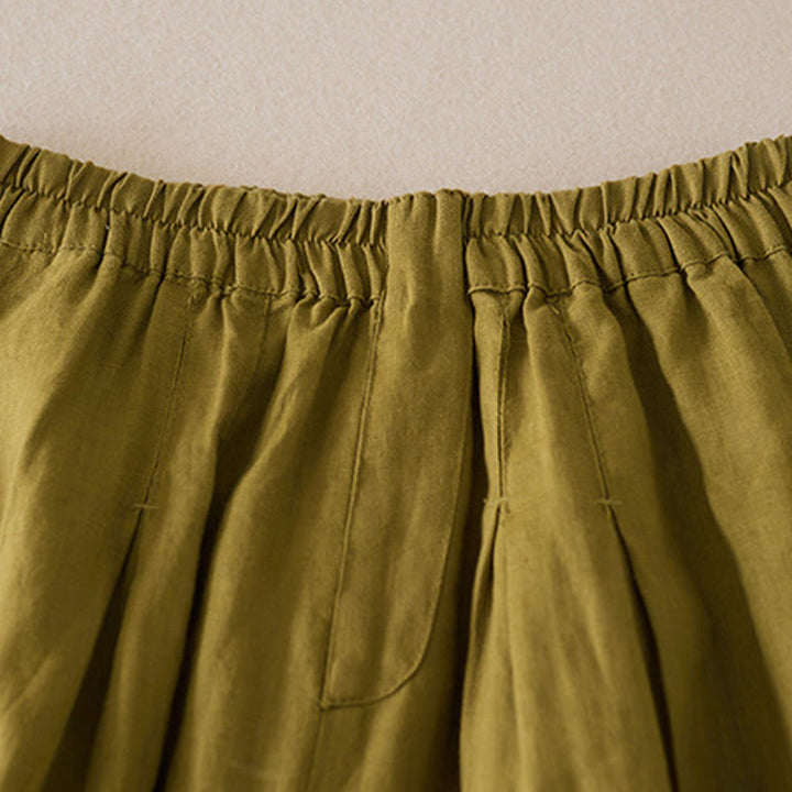 Pantalones cortos de lino y algodón de color liso y casual con Buddha Stones para mujer con bolsillos