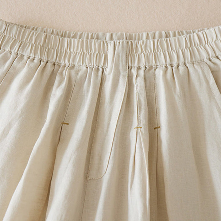 Pantalones cortos de lino y algodón de color liso y casual con Buddha Stones para mujer con bolsillos