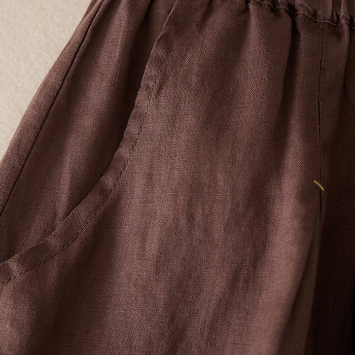 Pantalones cortos de lino y algodón de color liso y casual con Buddha Stones para mujer con bolsillos