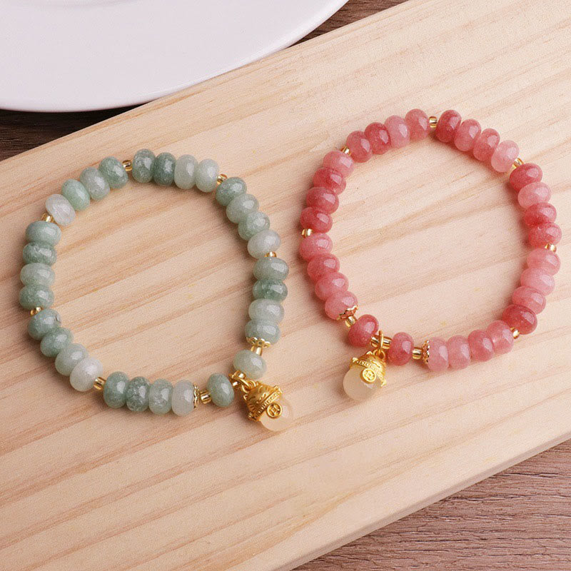 Pulsera curativa con cuentas de gato de la suerte de jade cian y cuarzo fresa y Buddha Stones - image 20