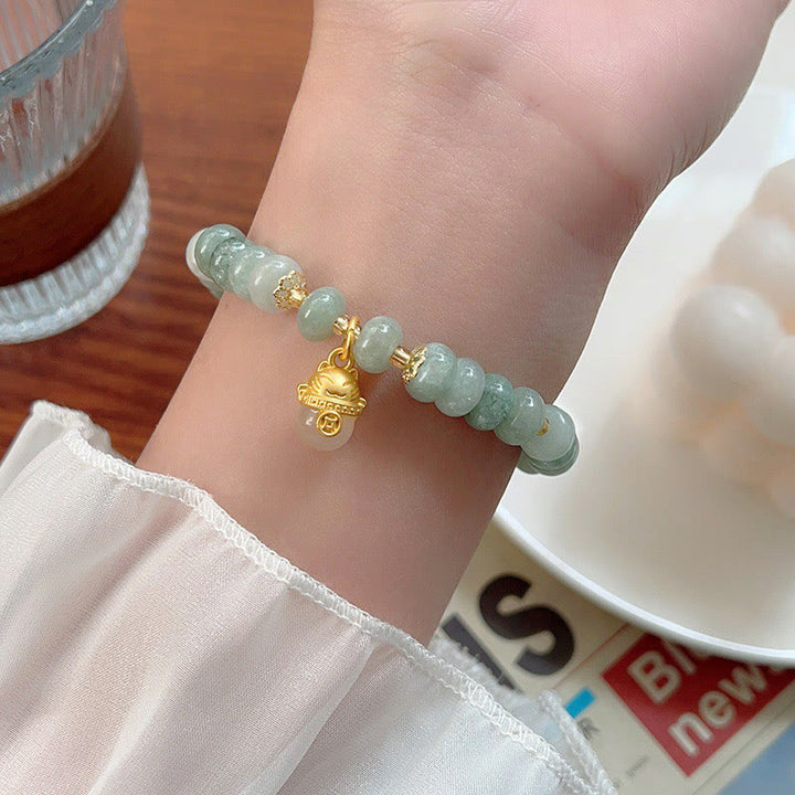 Pulsera curativa con cuentas de gato de la suerte de jade cian y cuarzo fresa y Buddha Stones - image 18