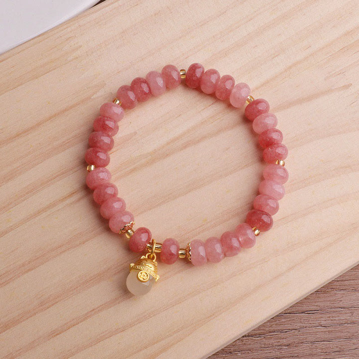 Pulsera curativa con cuentas de gato de la suerte de jade cian y cuarzo fresa y Buddha Stones - image 8