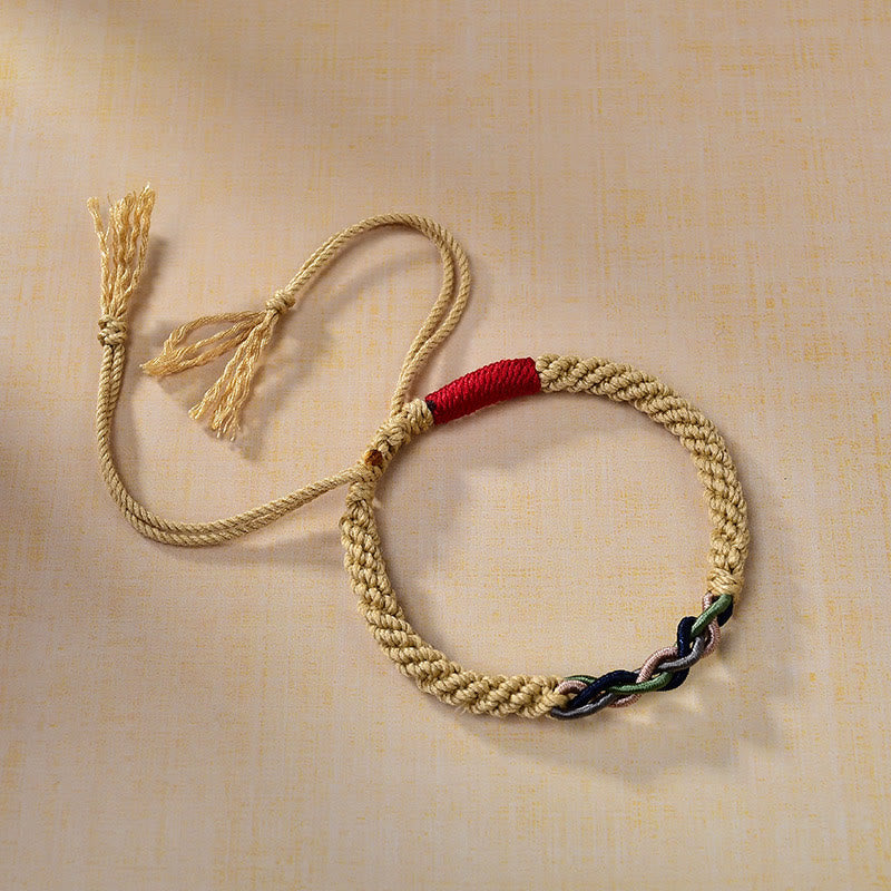 Pulsera de la suerte con cuerda de algodón frotada a mano tibetana con Buddha Stones