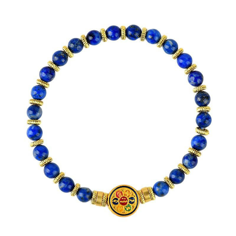 Pulsera de equilibrio de cuentas Om Mani Padme Hum de lazurita natural con Buddha Stones