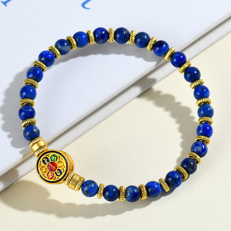 Pulsera de equilibrio de cuentas de Om Mani Padme Hum, lapislázuli Natural de Buddha Stones - image 1
