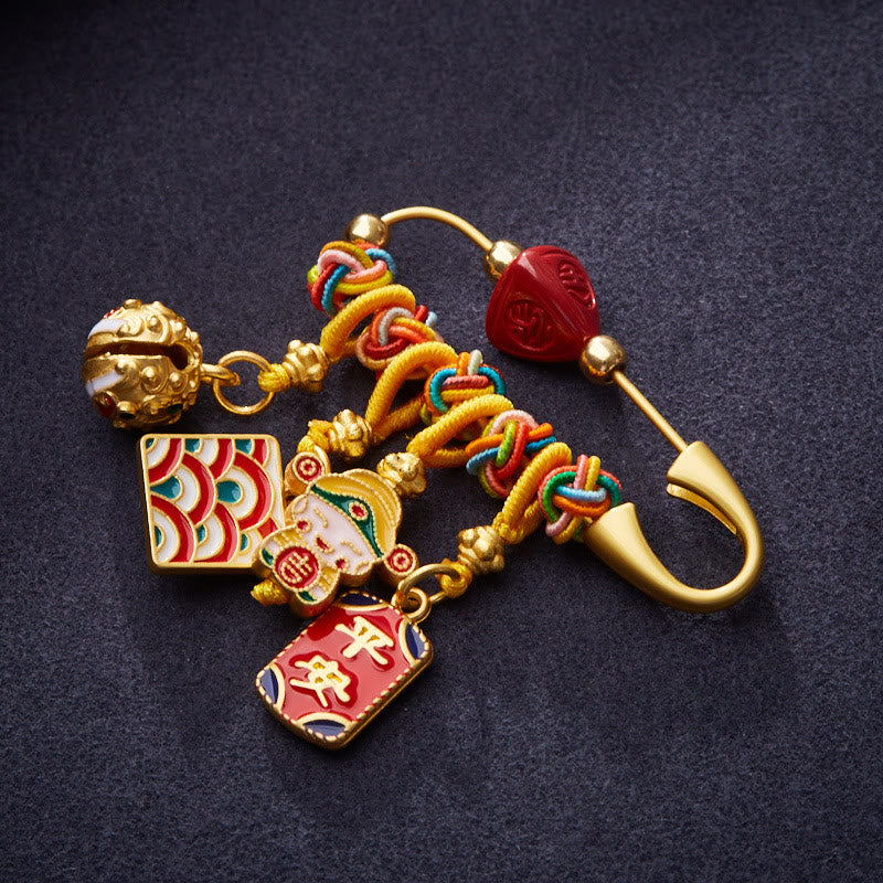 Broche de bendición de cobre con el personaje de Zongzi Fu de cinabrio y Buddha Stones, Caishen, Dios de la riqueza, seguro y sano