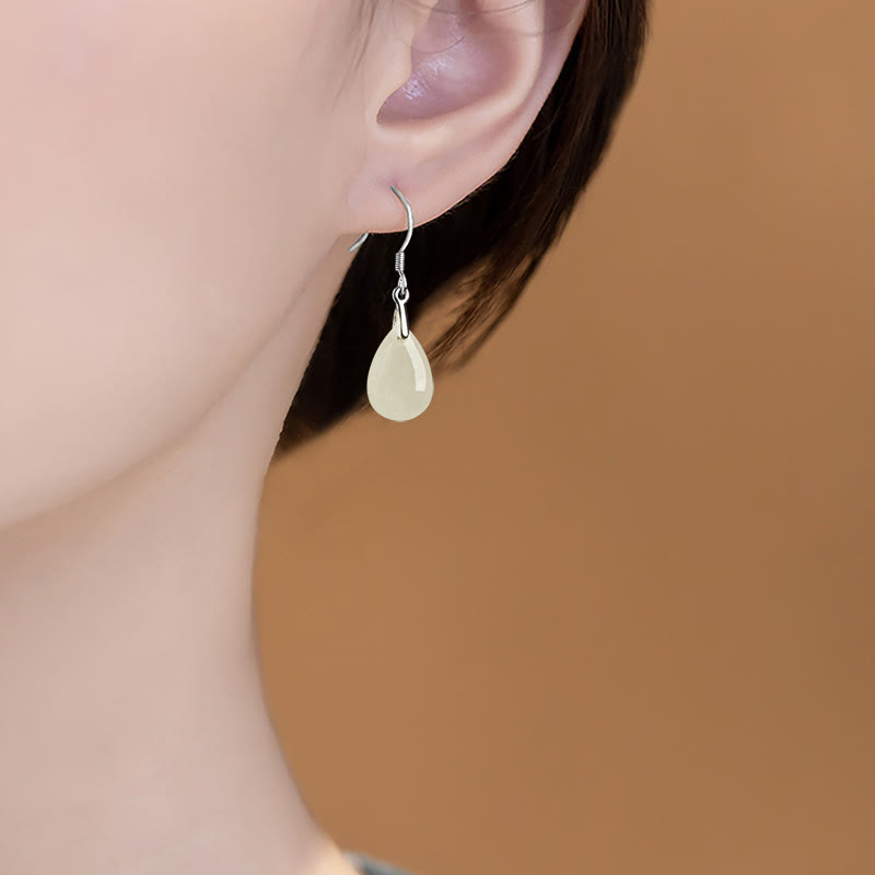 Pendientes colgantes de plata de ley 925 con Buddha Stones , diseño de gota de agua, suerte y prosperidad
