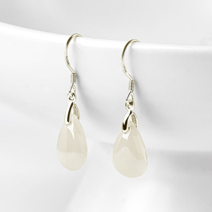 Pendientes colgantes de plata de ley 925 con Buddha Stones , diseño de gota de agua, suerte y prosperidad - Jade (Prosperidad♥Abundancia) - image 0