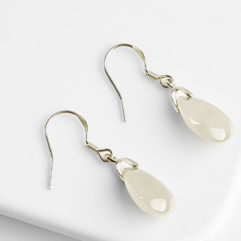 Pendientes colgantes de plata de ley 925 con Buddha Stones , diseño de gota de agua, suerte y prosperidad