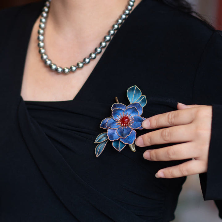 Broche de flores de seda de morera con flores de terciopelo de Yangzhou hechas a mano con Buddha Stones
