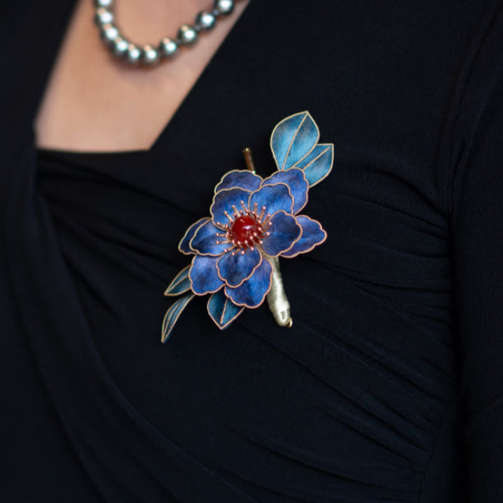 Broche de flores de seda de morera con flores de terciopelo de Yangzhou hechas a mano con Buddha Stones
