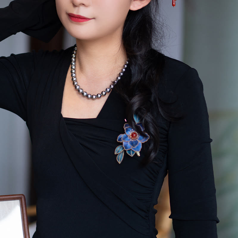 Broche de flores de seda de morera con flores de terciopelo de Yangzhou hechas a mano con Buddha Stones