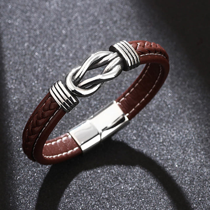 Pulsera reforzada de cuero, acero y titanio con Buddha Stones