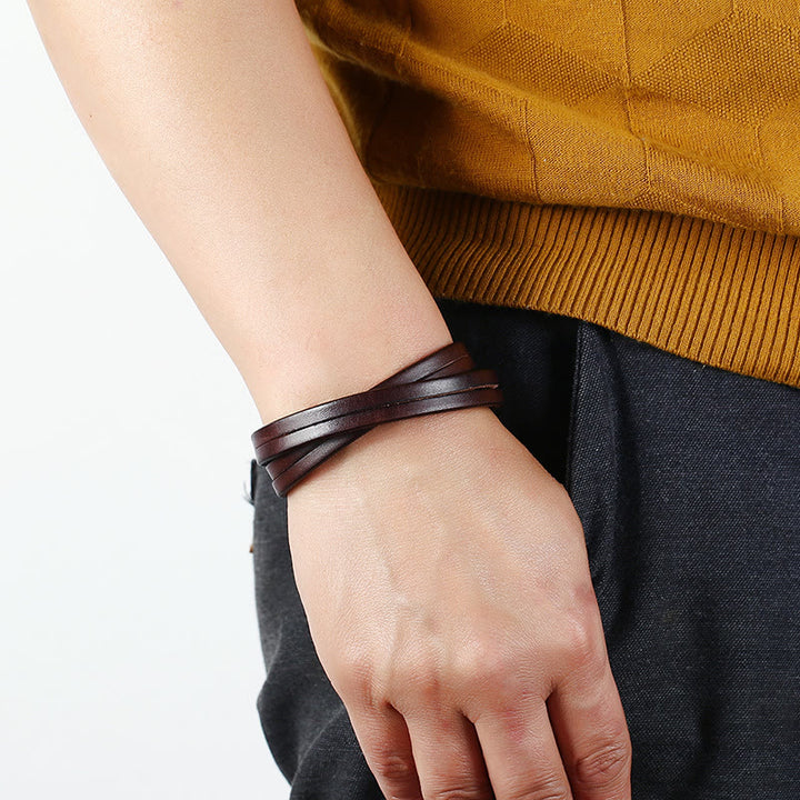 Pulsera de cuero multicapa con hebilla resistente y Buddha Stones