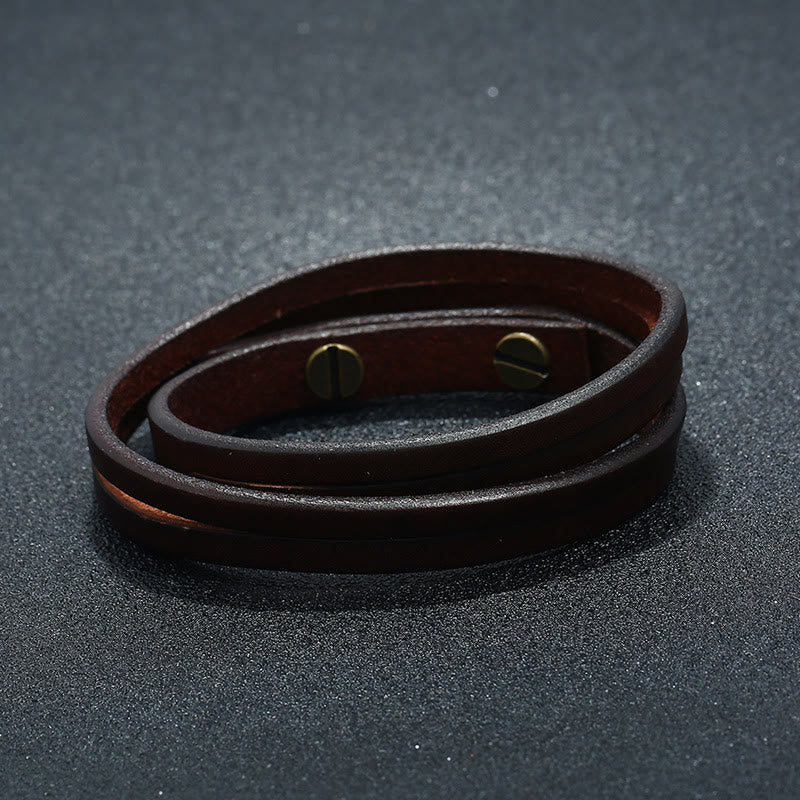 Pulsera de cuero multicapa con hebilla resistente y Buddha Stones