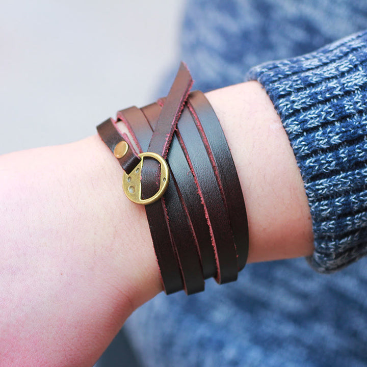Pulsera de confianza con hebilla de cuero multicapa vintage con Buddha Stones