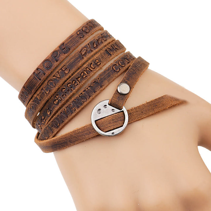 Pulsera de confianza con hebilla de cuero multicapa vintage con Buddha Stones
