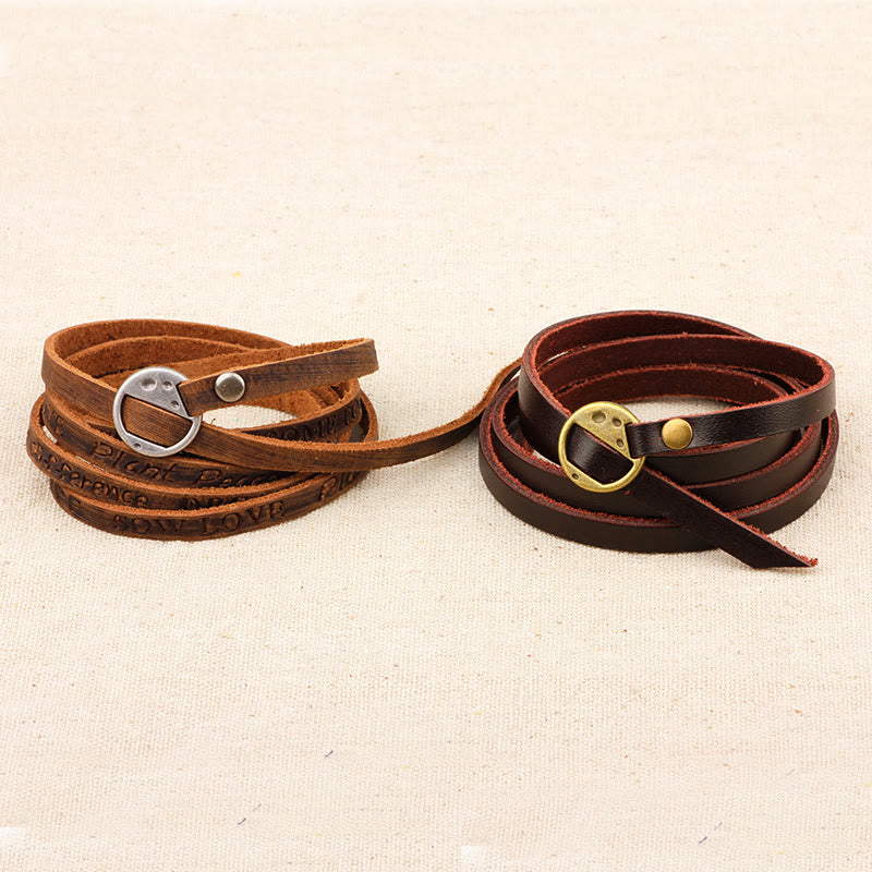 Pulsera de confianza con hebilla de cuero multicapa vintage con Buddha Stones