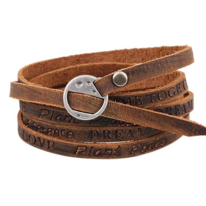 Pulsera de confianza con hebilla de cuero multicapa vintage con Buddha Stones