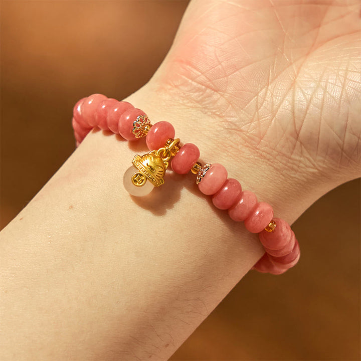Pulsera curativa con cuentas de gato de la suerte de jade cian y cuarzo fresa y Buddha Stones - image 6