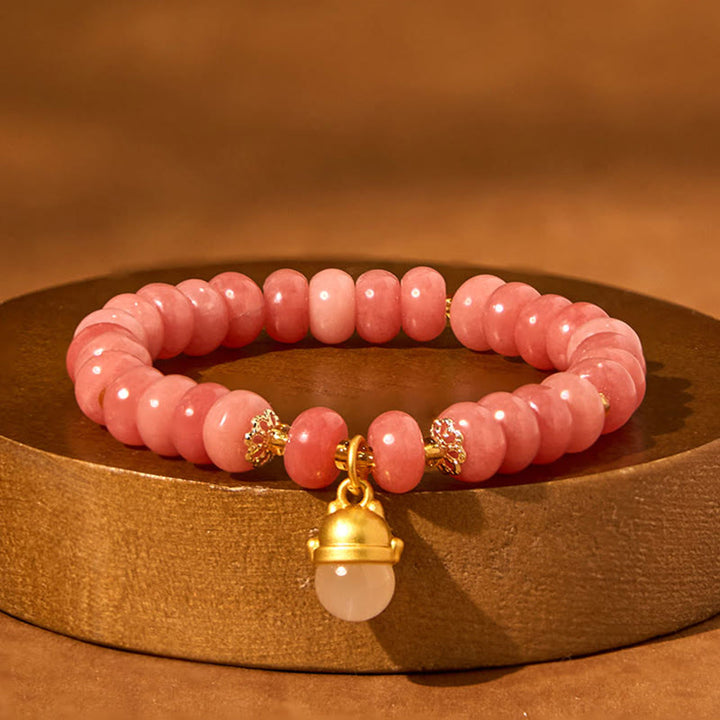 Pulsera curativa con cuentas de gato de la suerte de jade cian y cuarzo fresa y Buddha Stones - image 3