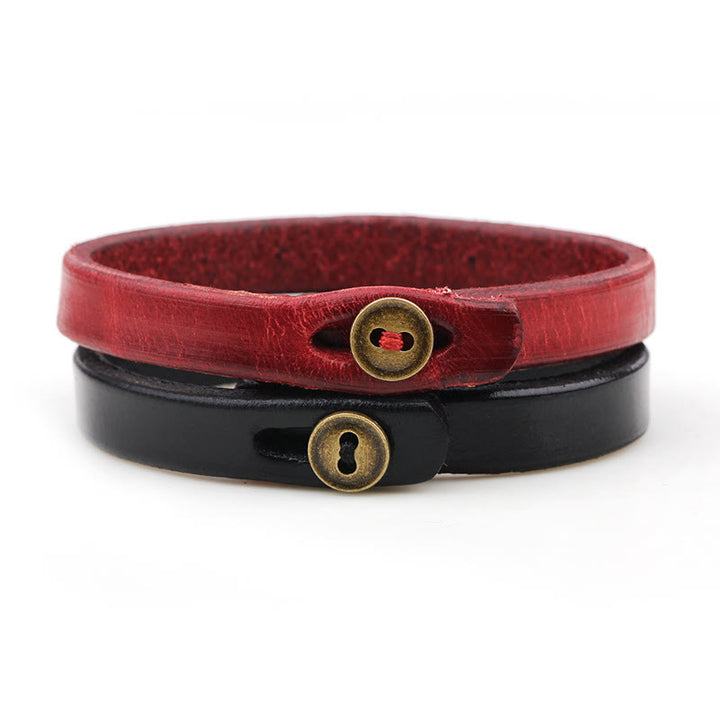 Pulsera de confianza con hebilla de botón de cuero liso vintage con Buddha Stones