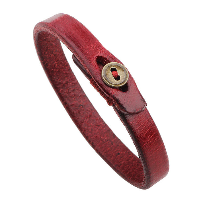 Pulsera de confianza con hebilla de botón de cuero liso vintage con Buddha Stones