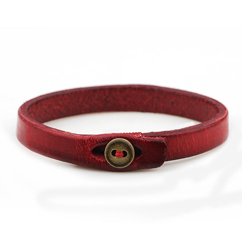 Pulsera de confianza con hebilla de botón de cuero liso vintage con Buddha Stones