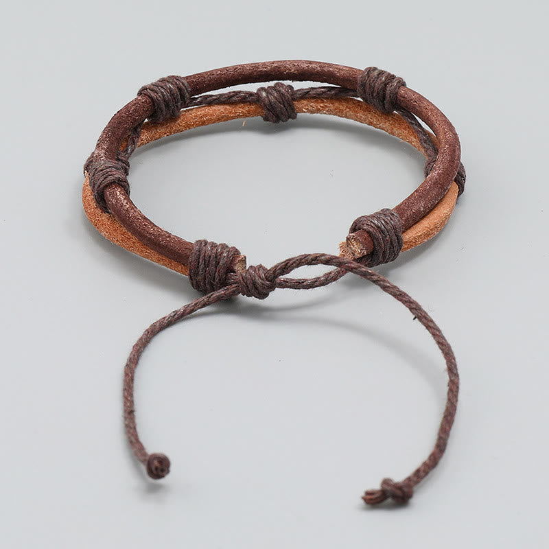 Pulsera de cuerda de cáñamo tejida a mano con cuero vintage y Buddha Stones