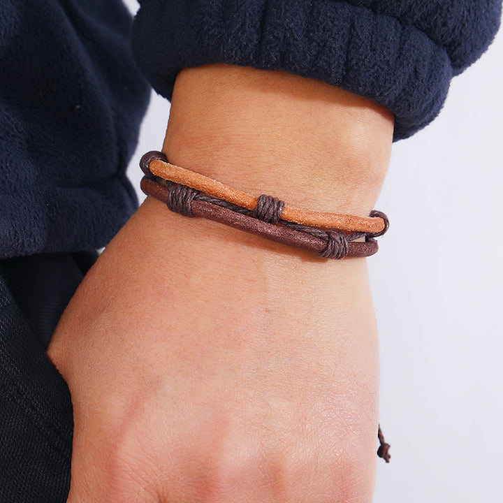 Pulsera de cuerda de cáñamo tejida a mano con cuero vintage y Buddha Stones