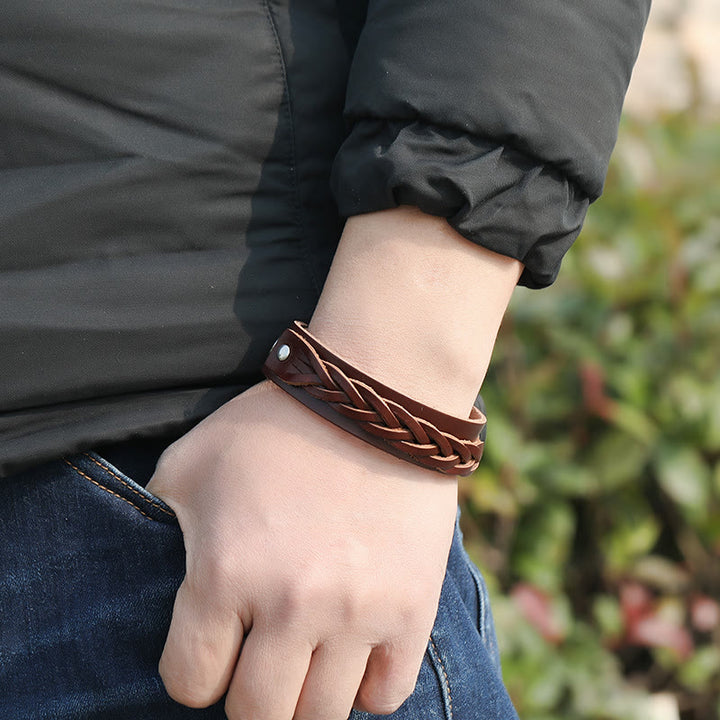 Pulsera reforzada con hebilla ajustable de cuero tejido vintage con Buddha Stones