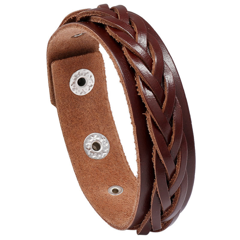 Pulsera reforzada con hebilla ajustable de cuero tejido vintage con Buddha Stones