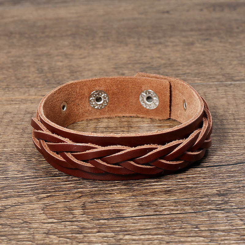 Pulsera reforzada con hebilla ajustable de cuero tejido vintage con Buddha Stones