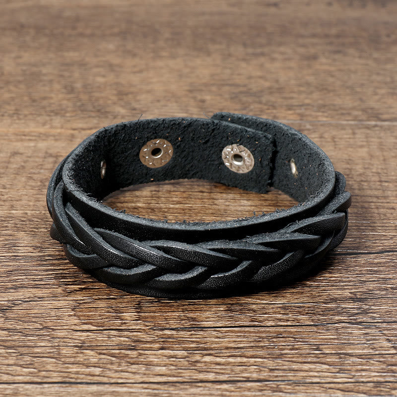 Pulsera reforzada con hebilla ajustable de cuero tejido vintage con Buddha Stones