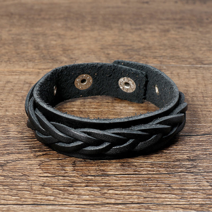 Pulsera reforzada con hebilla ajustable de cuero tejido vintage con Buddha Stones