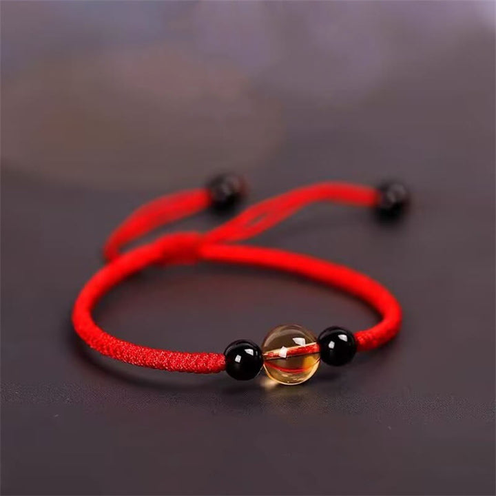 Pulsera de Buddha Stones de la suerte con nudo de la paz y nudo King Kong hecha a mano con cuentas de obsidiana negra y citrino