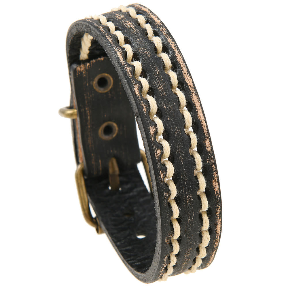 Pulsera de cuero ajustable con hebilla reforzada y Buddha Stones