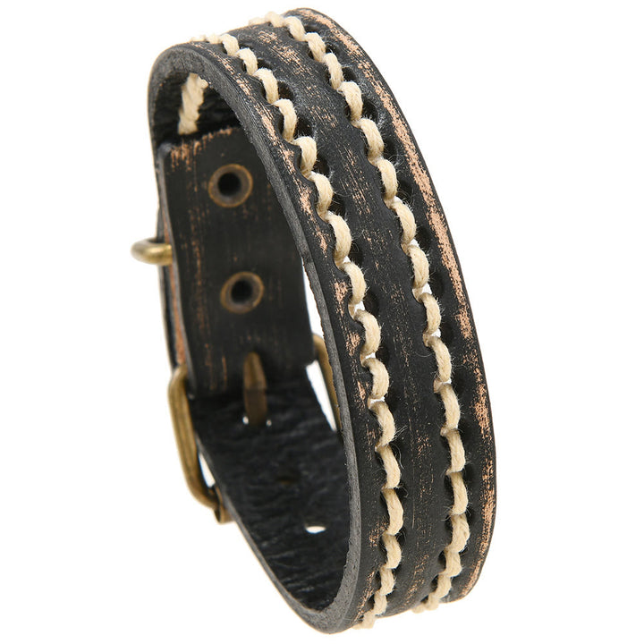 Pulsera de cuero ajustable con hebilla reforzada y Buddha Stones